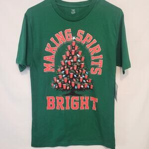 Green Making Spirits Bright Christmas Tee Shirt Men’s Size XS Funny Holiday NWT
